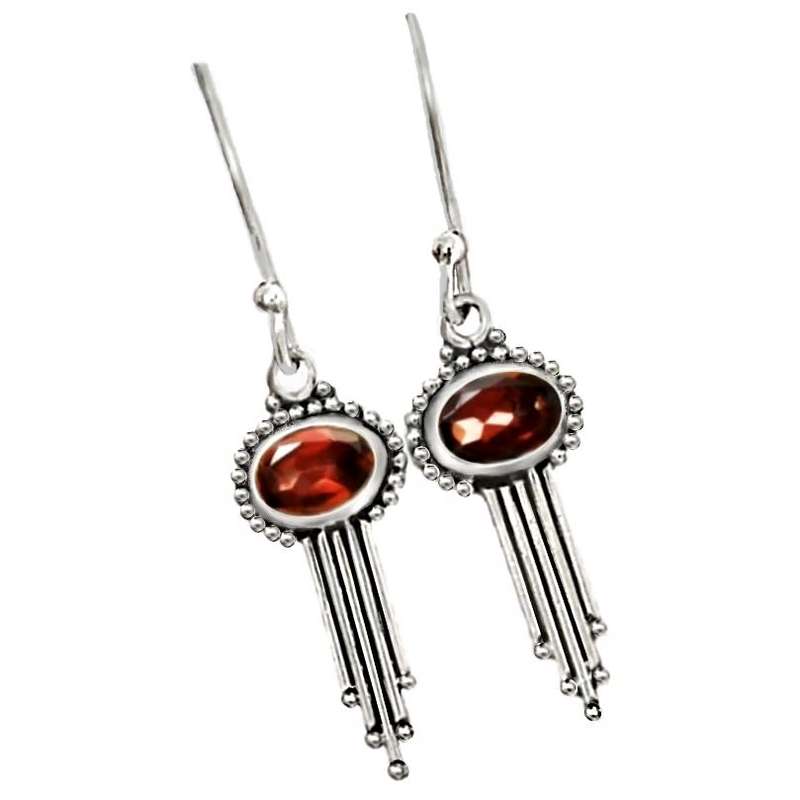Natural Garnet Gemstone Ovals  set in Solid .925 Sterling Silver Dainty Earrings