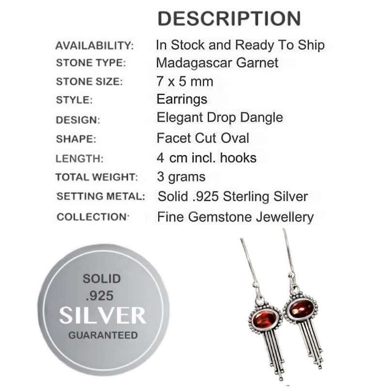 Natural Garnet Gemstone Ovals  set in Solid .925 Sterling Silver Dainty Earrings