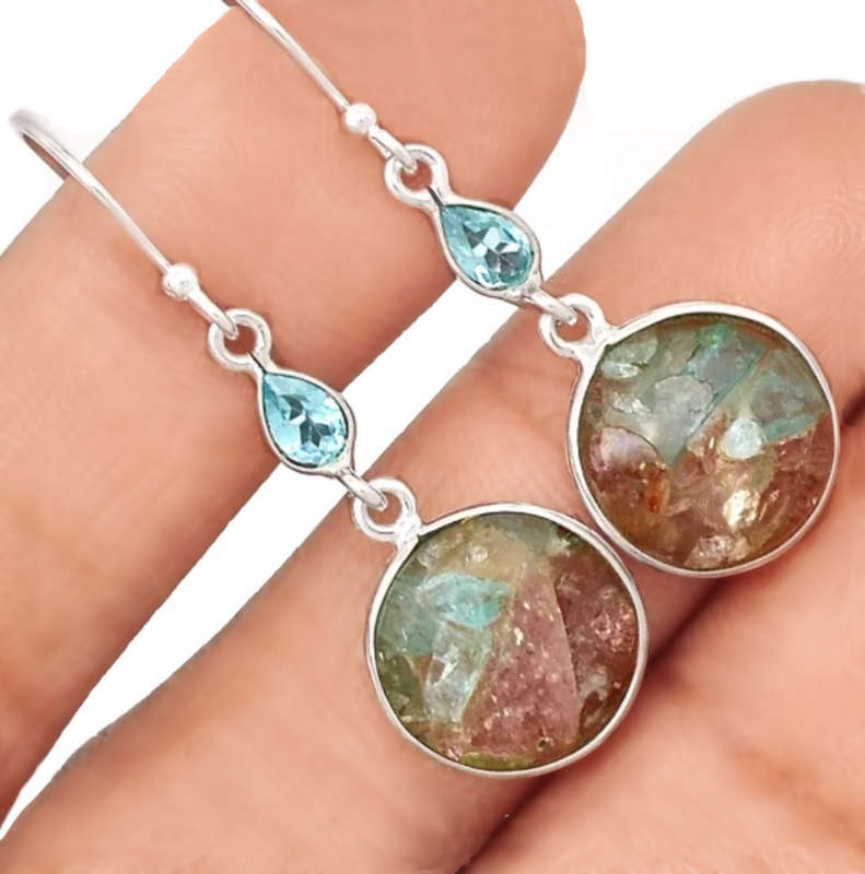 Limited Edition Natural Aquamarine in Sunstone Blue Topaz set in Solid .925 Sterling Silver Earrings