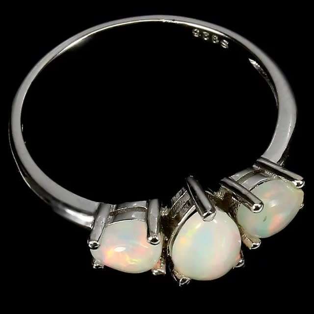 Natural Unheated Ethiopian Fire Opal Gemstone Pears set in Solid .925 Sterling Ring Size US 8.5