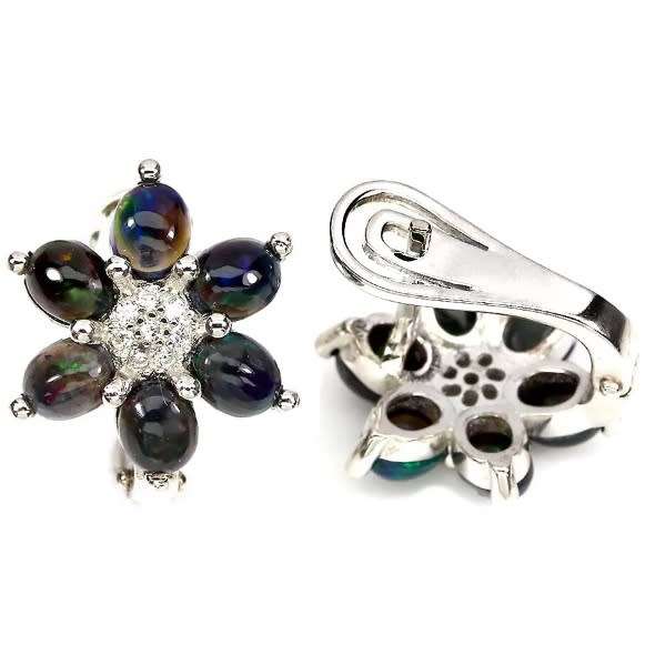 Deluxe Natural Unheated Rainbow Full Flash Black Fire Opal Solid .925 Sterling Silver Earrings