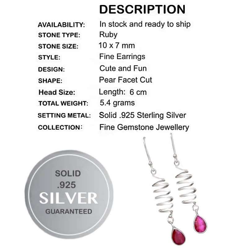 Handmade Antique style Indian Ruby Oval Gemstone set in Solid .925 Sterling Silver Earrings