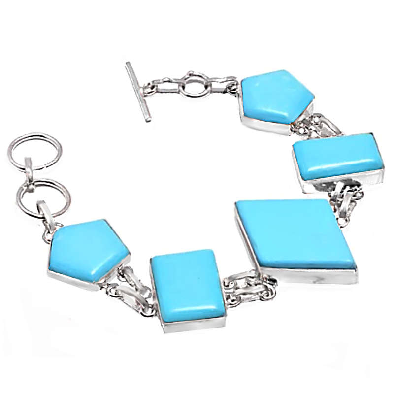Turquoise Agate Mixed Shape Gemstones set in .925 Sterling Silver Plated Handmade Bracelet