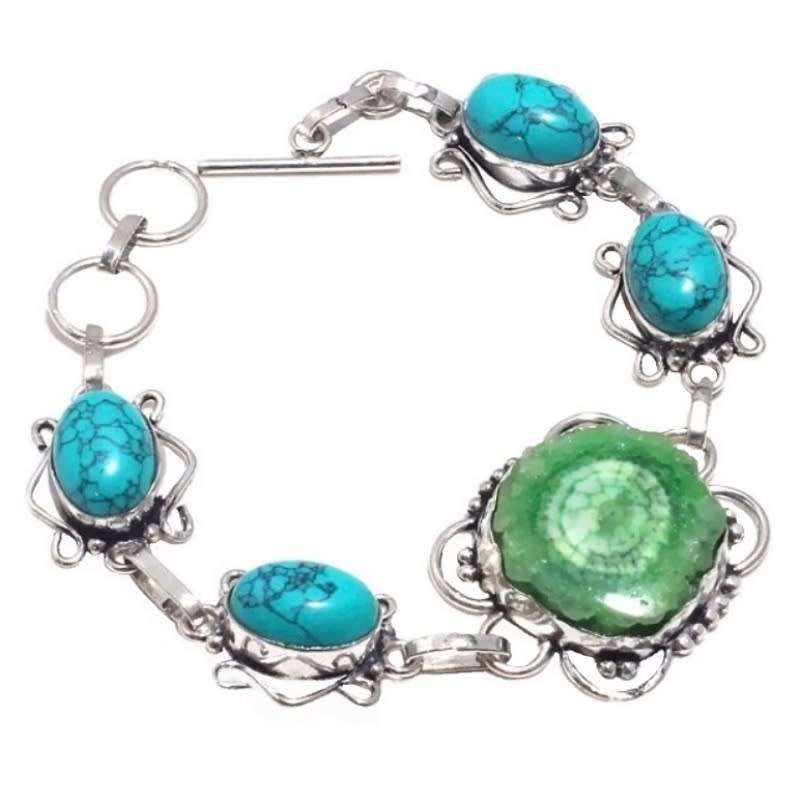 Santè Rosa Spider Web Matrix Turquoise and Solar Quartz Gemstone set in 925 Sterling Silver Bracelet