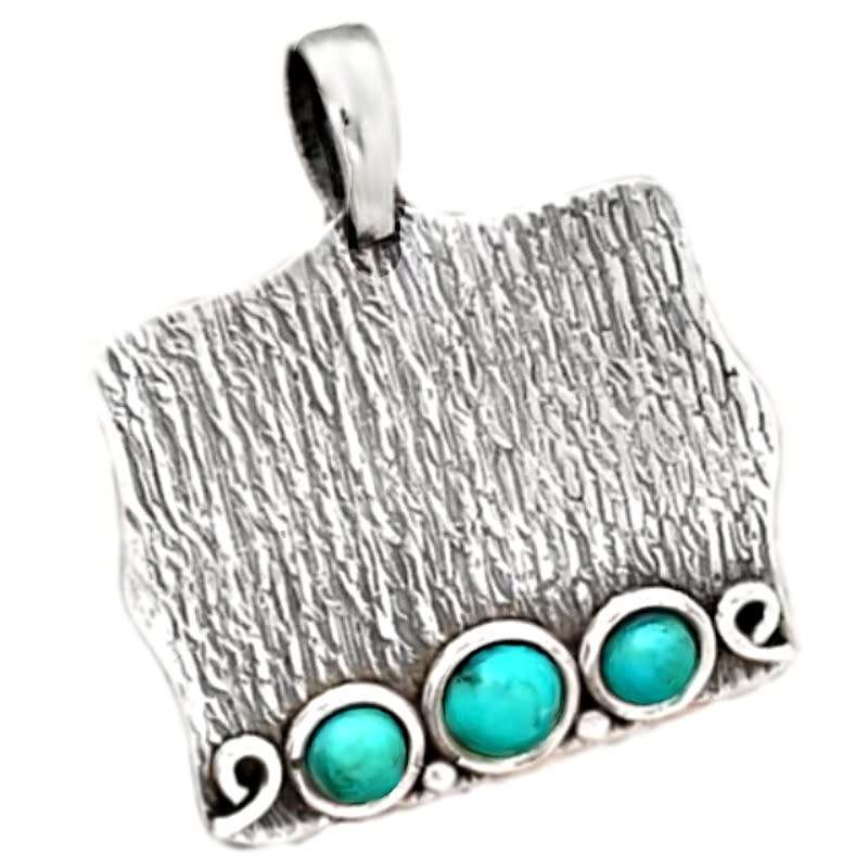 Natural Sleeping Beauty Turquoise set in  Solid .925 Sterling Silver Modern Design Pendant