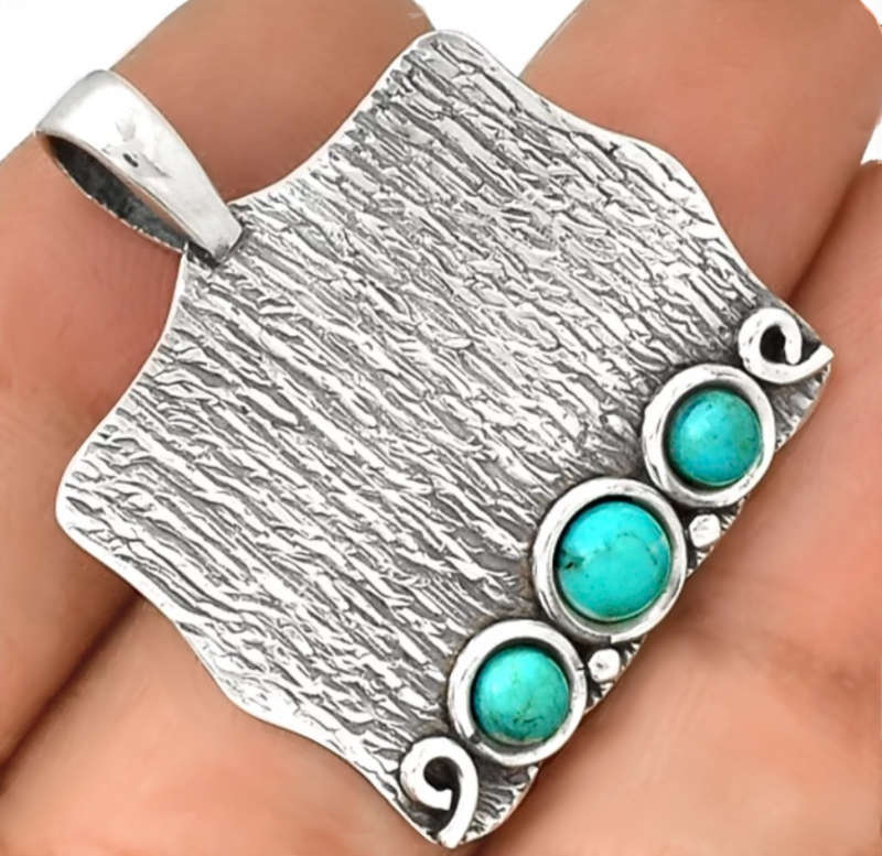 Natural Sleeping Beauty Turquoise set in  Solid .925 Sterling Silver Modern Design Pendant