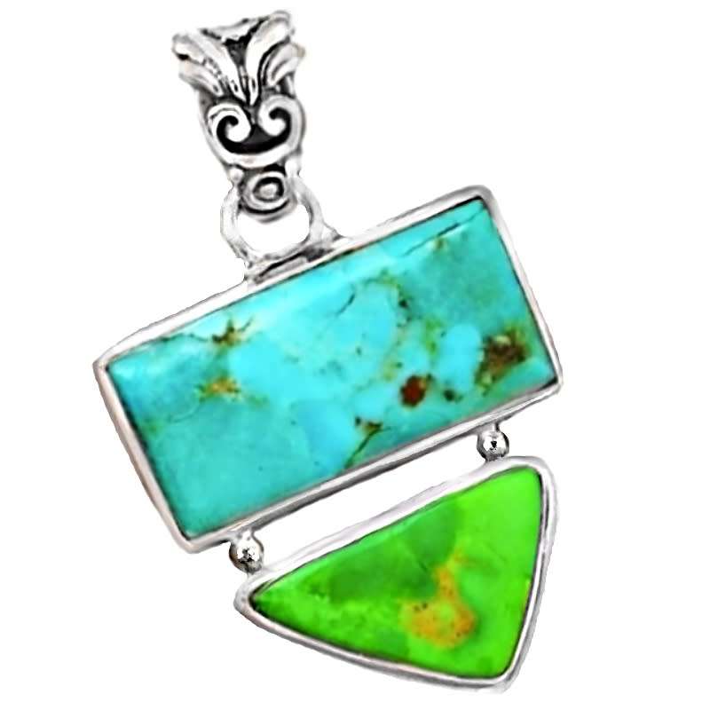 Natural Sleeping Beauty Turquoise and Australian Gaspeite set in Solid .925 Sterling Silver Pendant