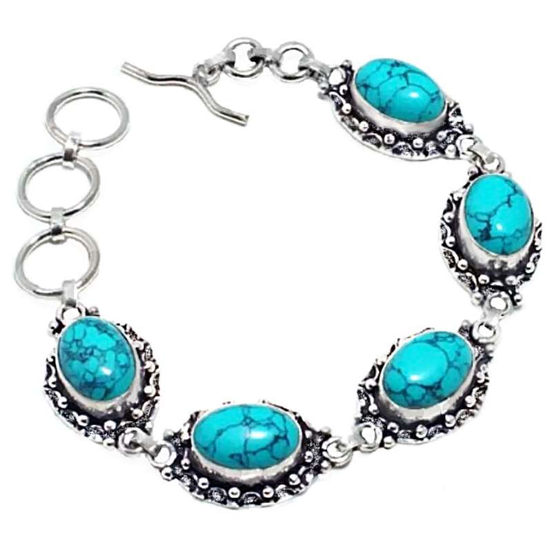Handmade Santè Rosa Turquoise Gemstone set in .925 Sterling Silver Plated Bracelet