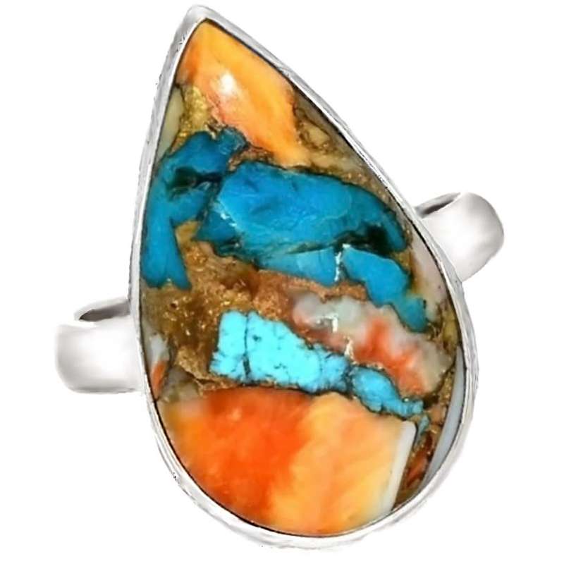 Natural Spiny Oyster South Western Arizona Copper Turquoise Solid .925 Sterling Silver Ring size 7/O