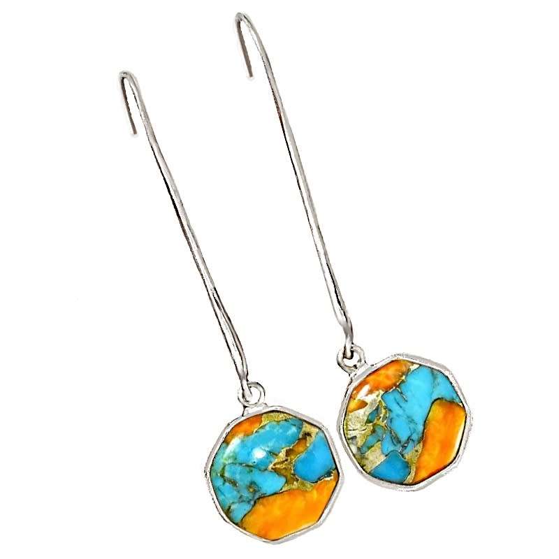 Natural Spiny Oyster Arizona Turquoise Gemstone set in Solid .925 Sterling Silver Earrings
