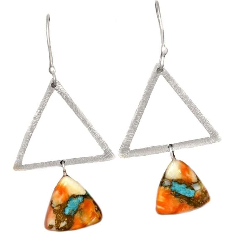 Natural Spiny Oyster Arizona Copper Turquoise Gemstone set in Solid .925 Sterling Silver Earrings