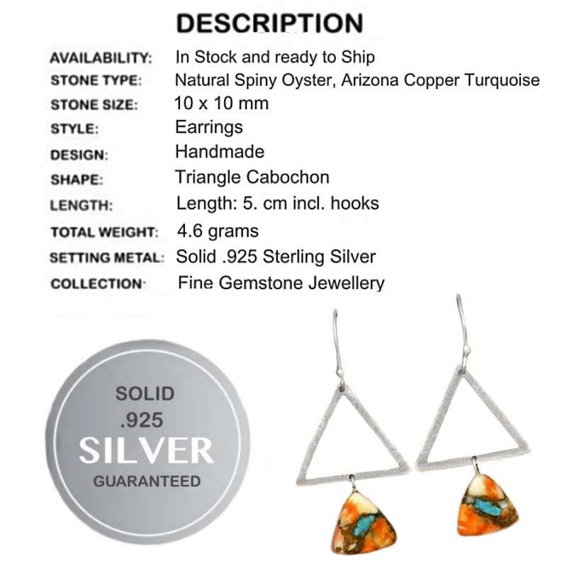 Natural Spiny Oyster Arizona Copper Turquoise Gemstone set in Solid .925 Sterling Silver Earrings