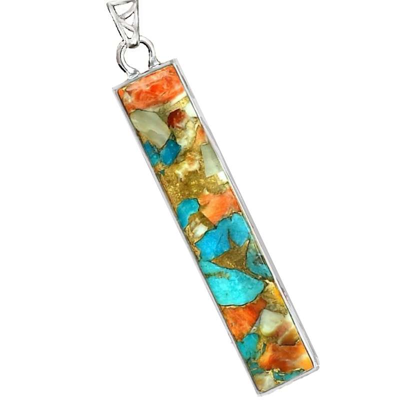 Natural Spiny Oyster Arizona Turquoise Gemstone set in Solid .925 Sterling Silver Pendant