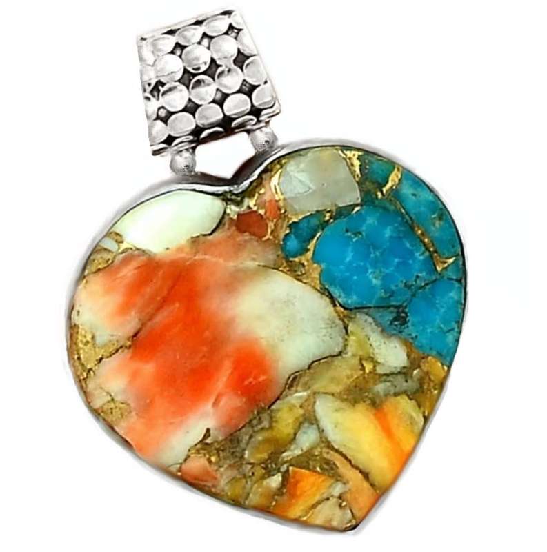 Natural Spiny Oyster Arizona Turquoise Gemstone set in  Solid .925 Sterling Silver Pendant