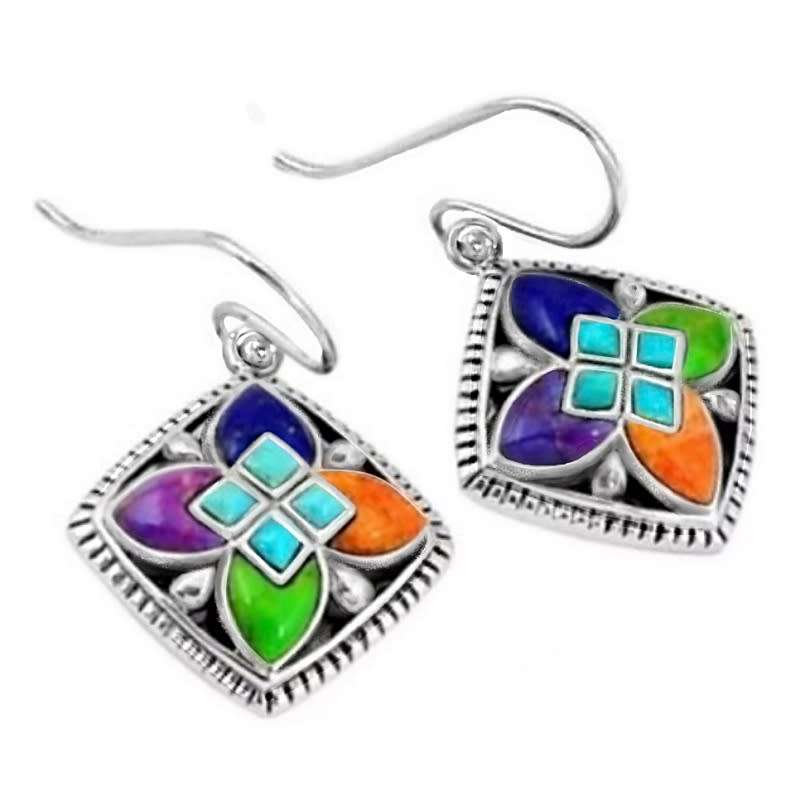 6.81 cts Natural Arizona Copper Turquoise Gemstones in Ornate Solid .925 Sterling Silver Earrings
