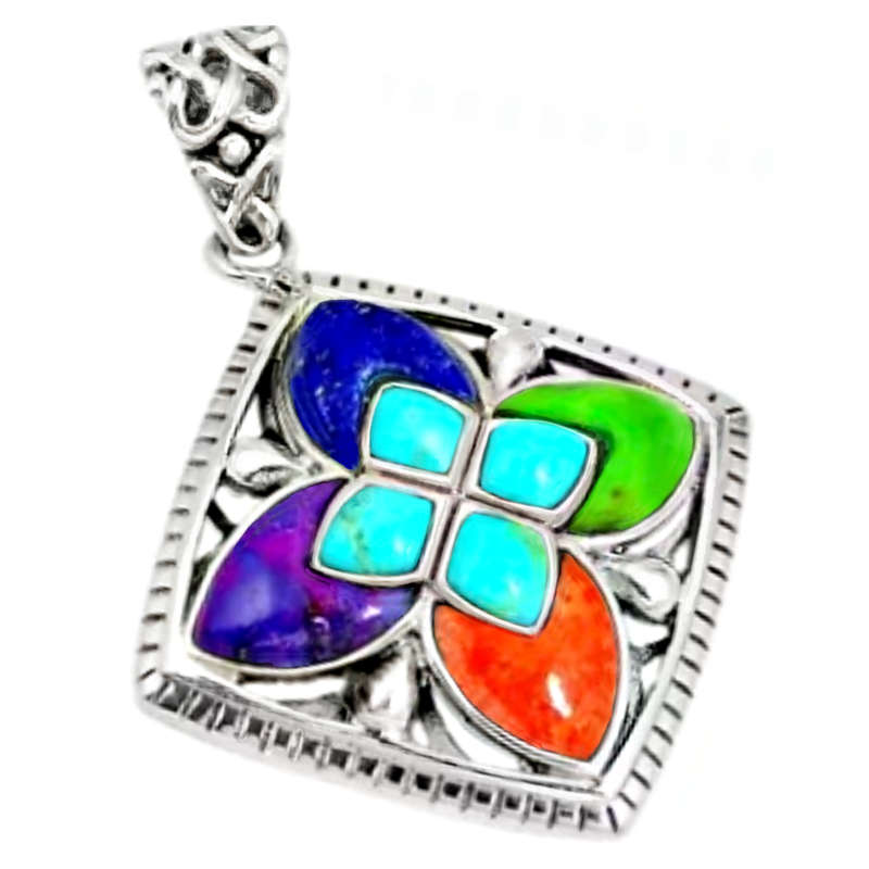 7.60 cts South Western Arizona Multi Copper Turquoise, Lapis Laz Solid .925 Sterling Silver  Pendant