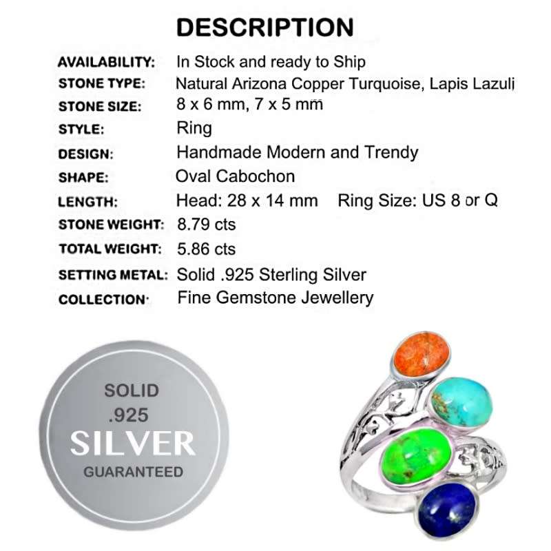 Natural  South Western Arizona Turquoise Gemstones set in Solid .925 Sterling Silver Ring size 8 /Q