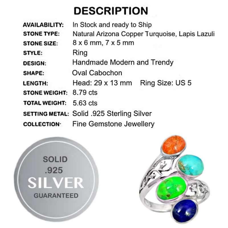 Natural South Western Arizona Turquoise Solid .925 Sterling Silver Ring Size 5 or J1/2