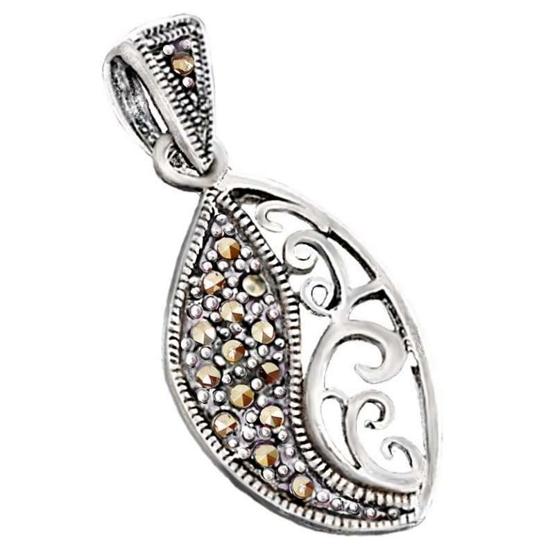 4.67 Gms  Swiss Fine Marcasite Leaf Design set in  Solid .925 Sterling Silver Pendant