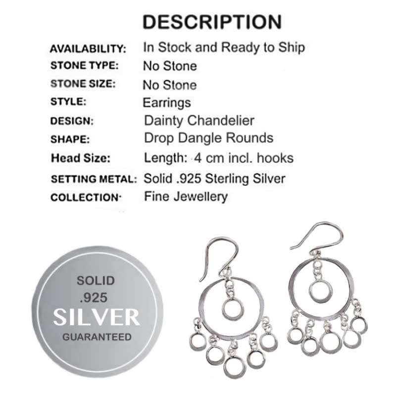 Dainty Chandelier Style made in Solid .925 Sterling Silver Drop Dangle Earrings