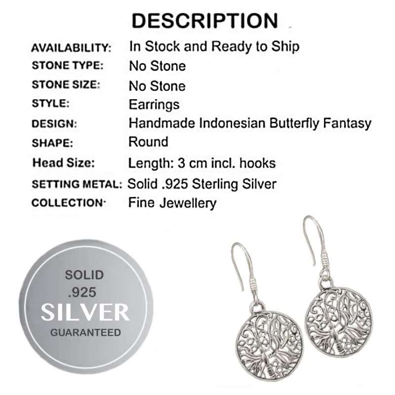 Indonesian - Butterfly Fantasy set in Solid .925 Sterling Silver Drop Dangle Dainty Earrings