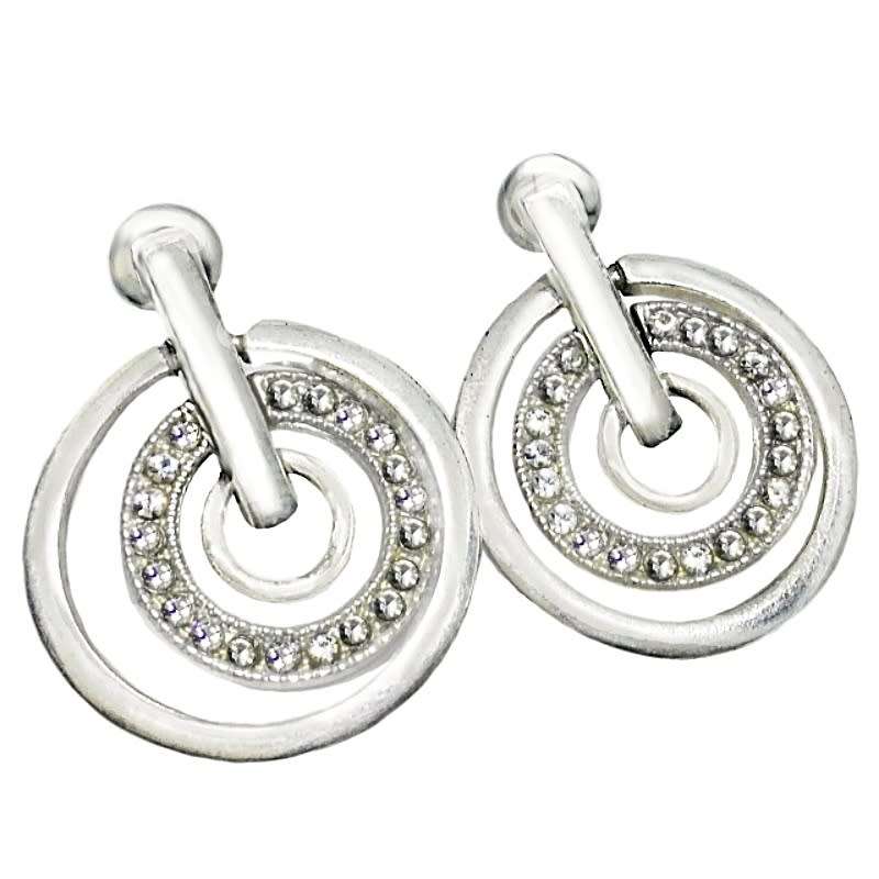 Designer Inspired Diamanté Triple Circles Quality Silver Plated Stud Earrings