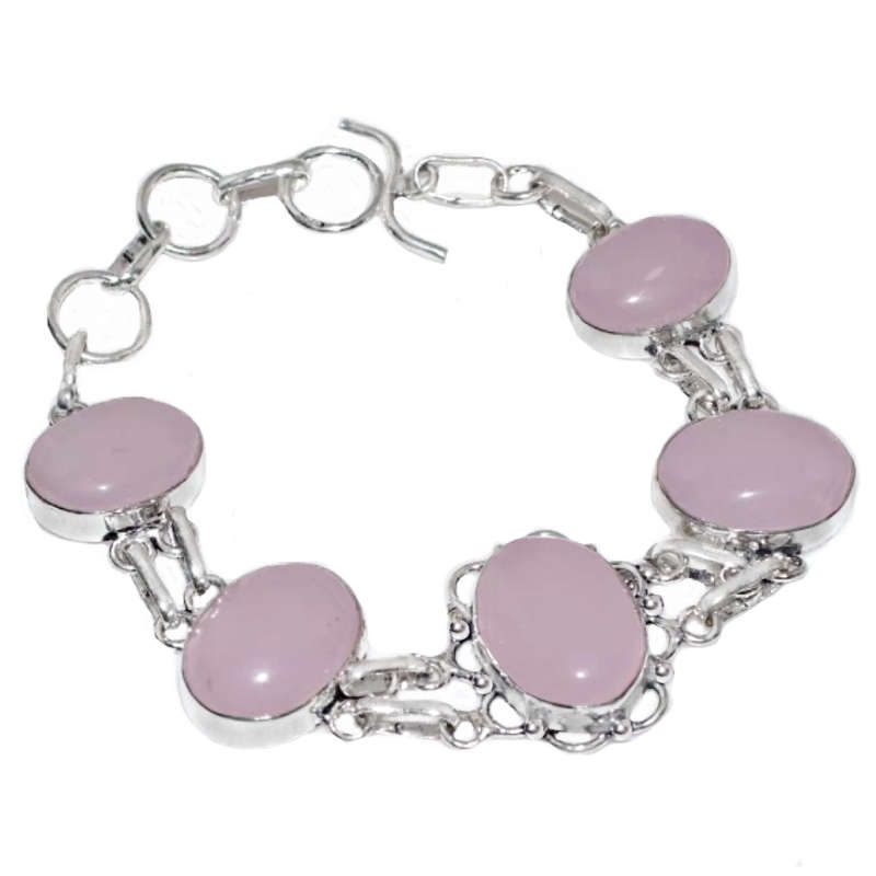 Antique Style Pink Chalcedony Gemstone .925 Sterling Silver Plated Bracelet