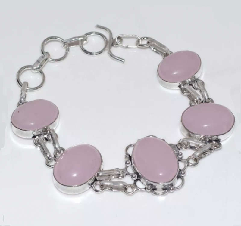 Antique Style Pink Chalcedony Gemstone .925 Sterling Silver Plated Bracelet
