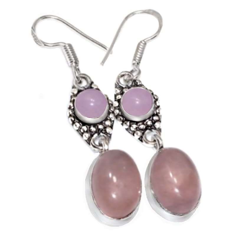 Natural Pink Rose Quartz, Pink Chalcedony in.925 Sterling Silver Plated Drop Dangle Earrings