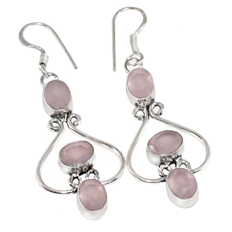 Pink Chalcedony Facet Cut Ovals set in .925 Sterling Silver Plated Handmade Earrings