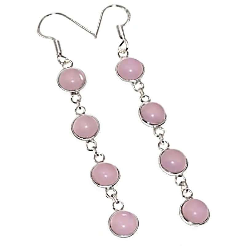 Natural Pink Chalcedony set in .925 Sterling Silver Plated Handmade Long DaintyEarrings