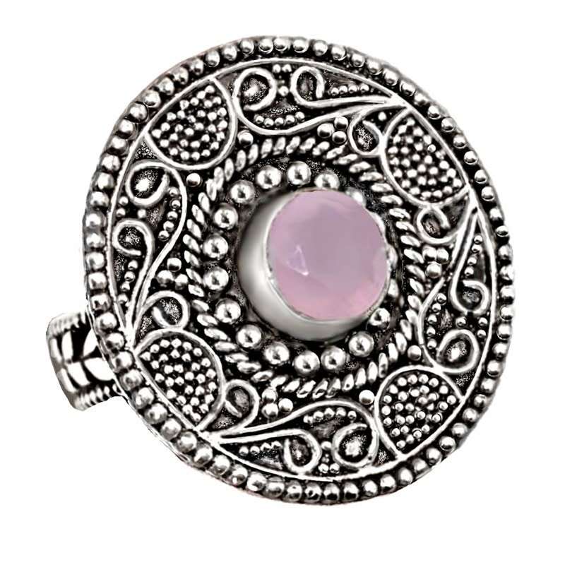 Pink Chalcedony Gemstone in .925  Sterling Silver Plated Handmade Antique Style Ring US 8 / UK Q
