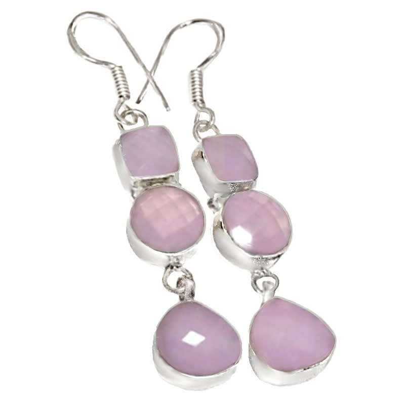 Pink Chalcedony Mixed Shapes set .925 Sterling Silver Plated Drop Dangle Handmade Earrings