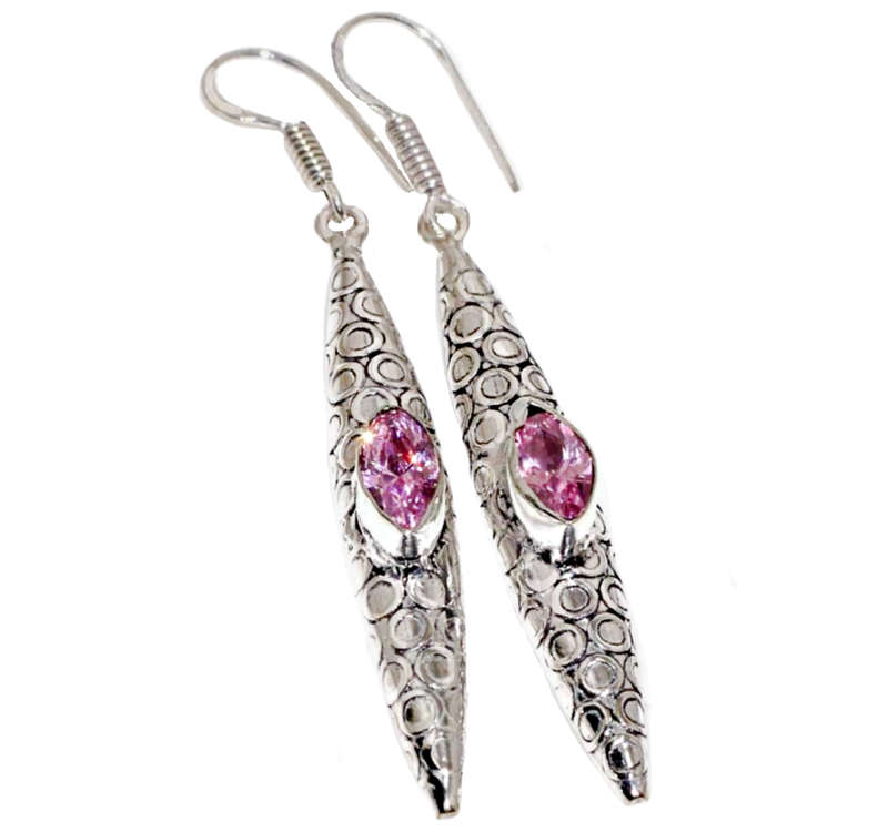 Handmade Pink Topaz Marquise Gemstones .set in 925 Sterling Silver Plated Drop Dangle Earrings
