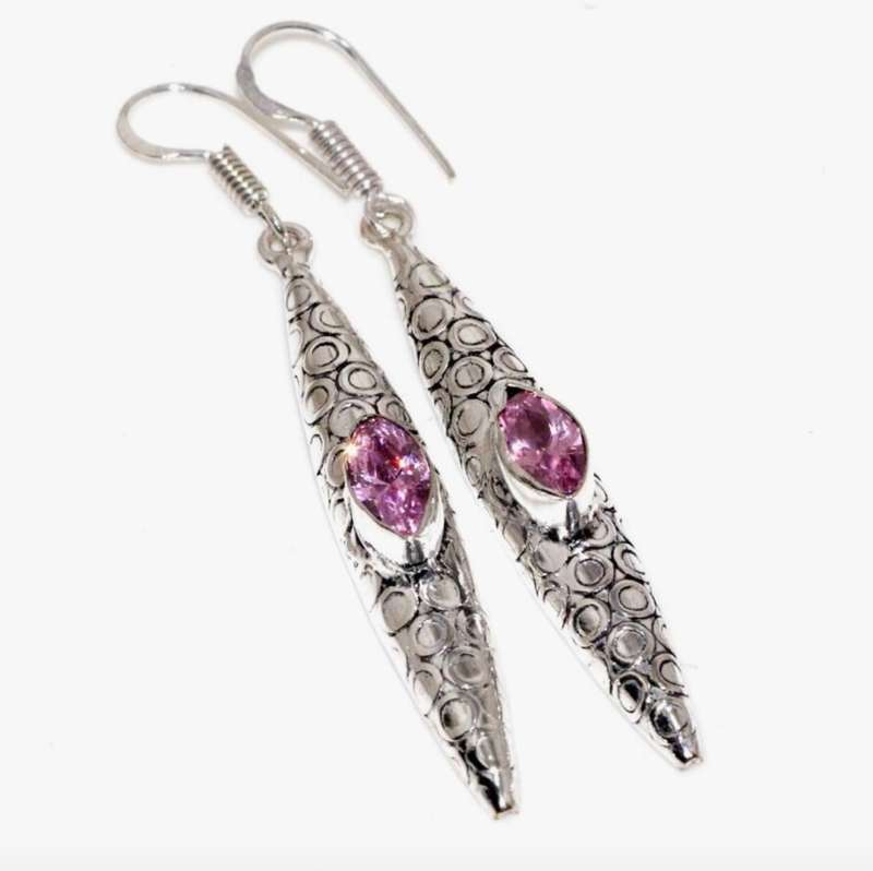 Handmade Pink Topaz Marquise Gemstones .set in 925 Sterling Silver Plated Drop Dangle Earrings