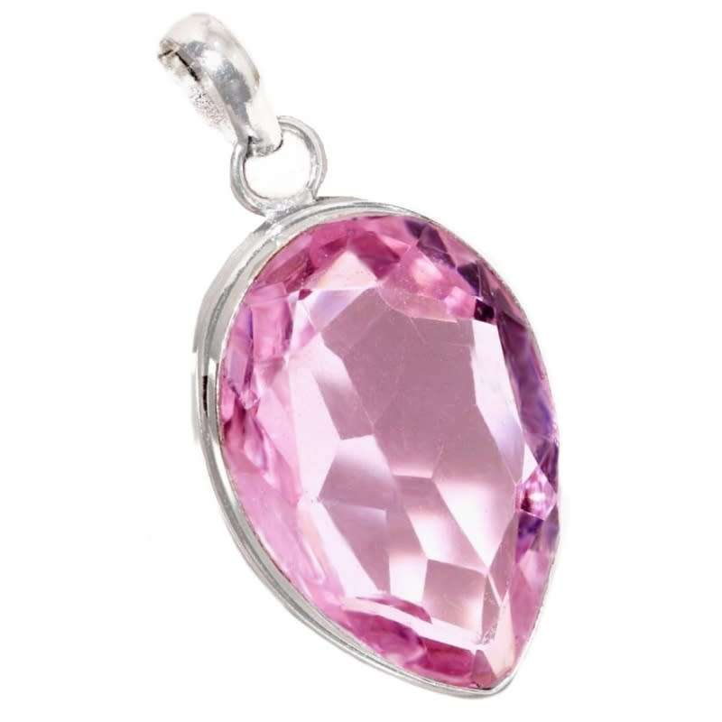 Pink Topaz Pear Shape set in .925 Sterling Silver Plated Handmade Elegant Pendant