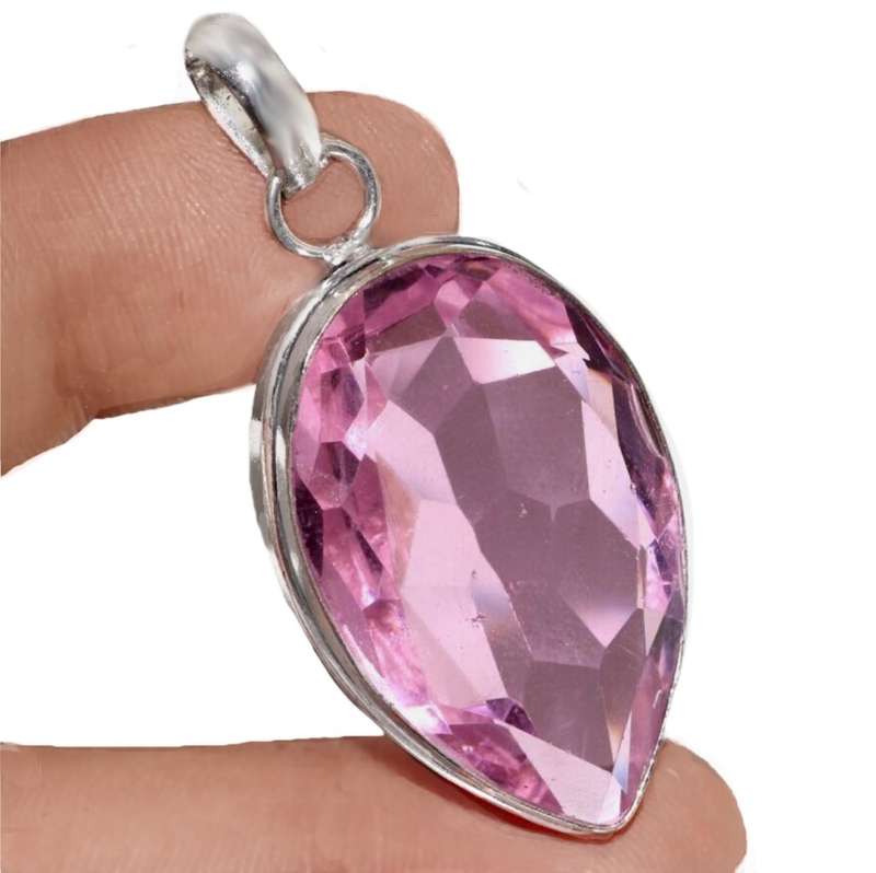 Pink Topaz Pear Shape set in .925 Sterling Silver Plated Handmade Elegant Pendant