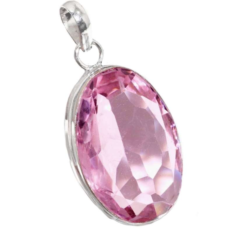 Handmade Pink Topaz Oval Shape set in .925 Sterling Silver Plated Handmade Pendant