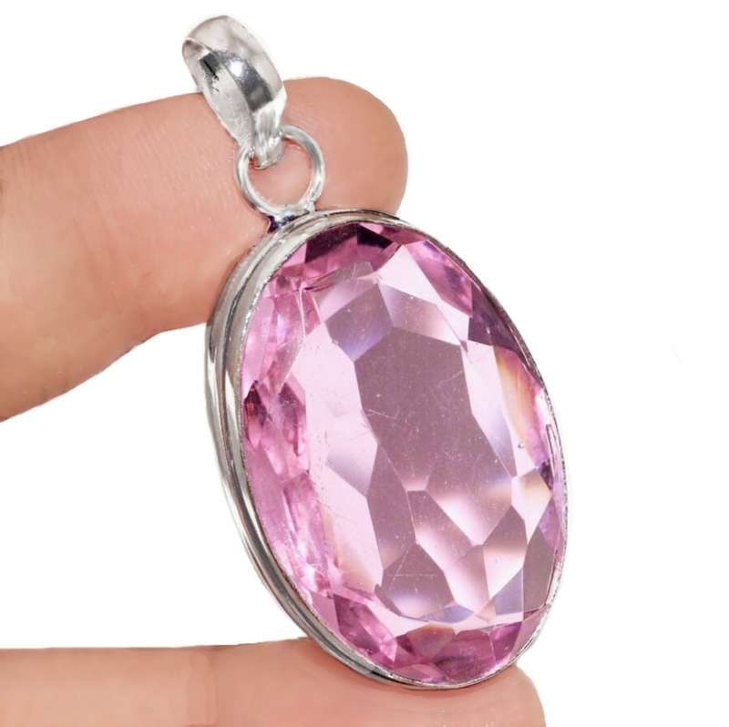 Handmade Pink Topaz Oval Shape set in .925 Sterling Silver Plated Handmade Pendant