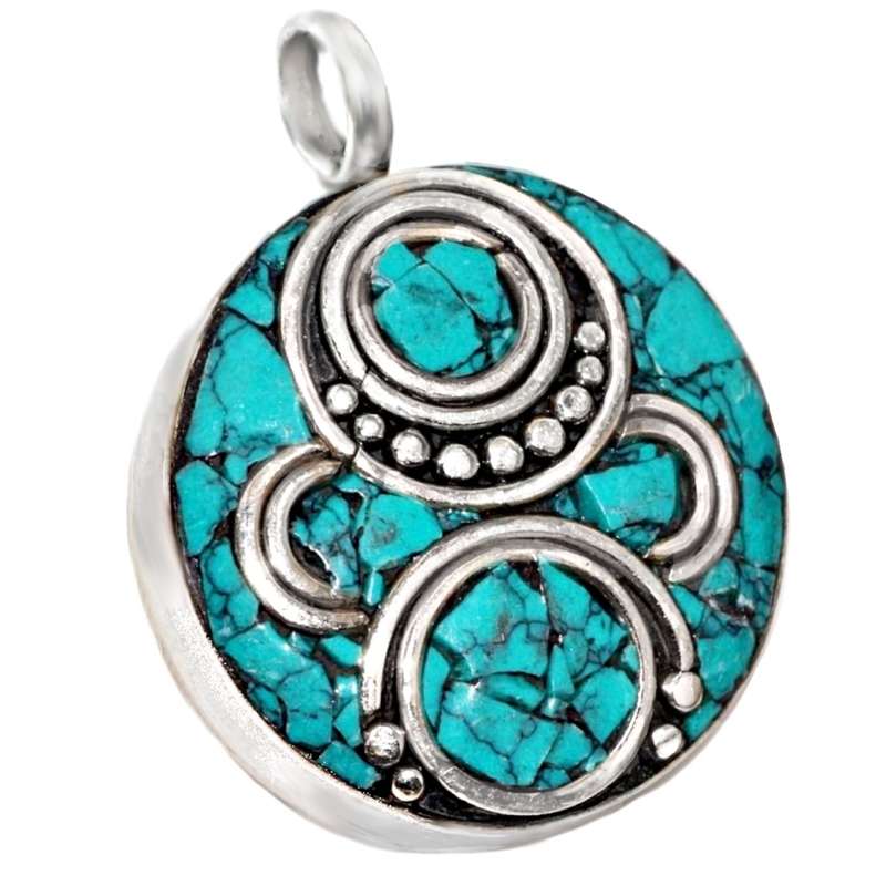 Handmade From Nepal Natural Turquoise Gemstone Oval Shape Tibetan Silver Adjustable Size Ring