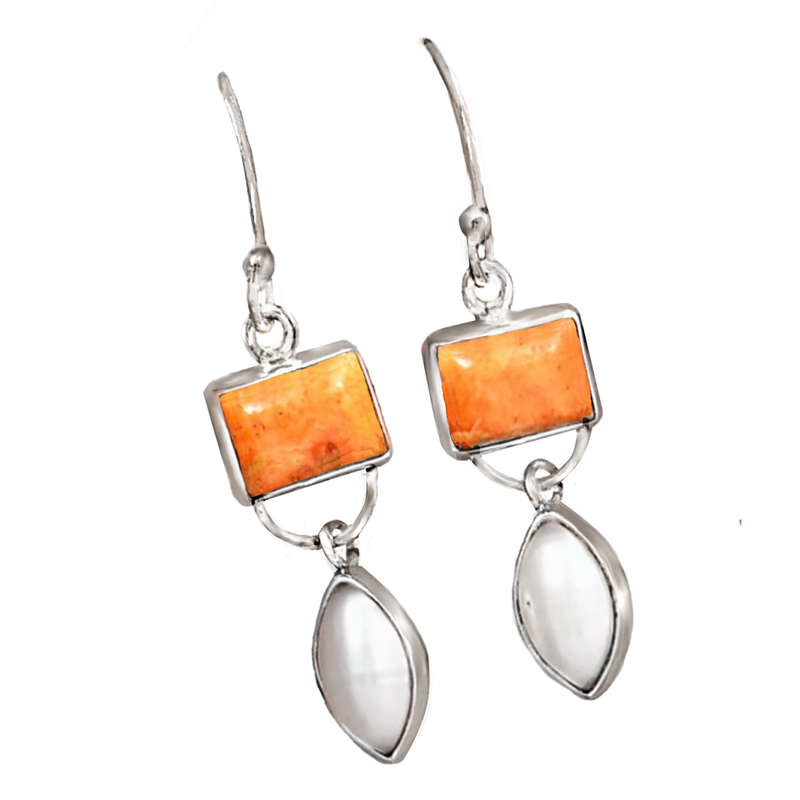 Natural Italian Coral, White Pearl set in Solid .925 Sterling Silver Elegant Earrings