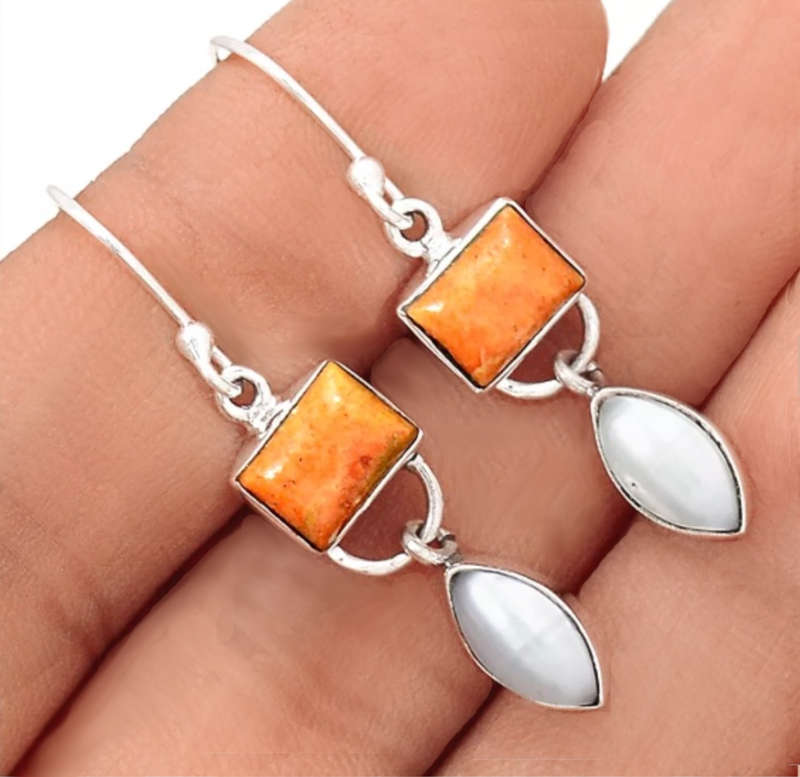 Natural Italian Coral, White Pearl set in Solid .925 Sterling Silver Elegant Earrings