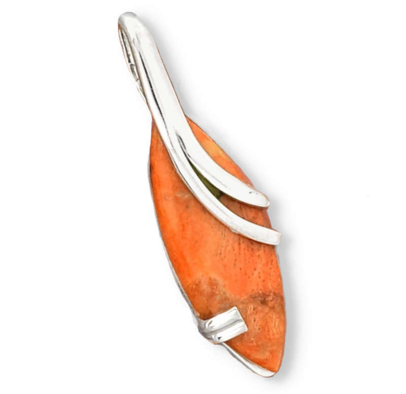 Natural Italian Coral Marquise Shape set in Solid .925 Sterling Silver Elegant Pendant