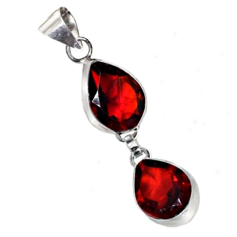 Handmade Rich Red Garnet Pear Shape Gemstones set in .925 Sterling Silver Plated Pendant