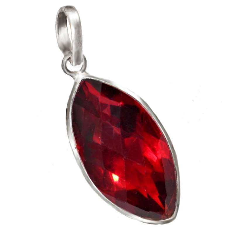 Handmade Marquise Shape Garnet Quartz Gemstone  set in .925 Sterling Silver Plated Pendant