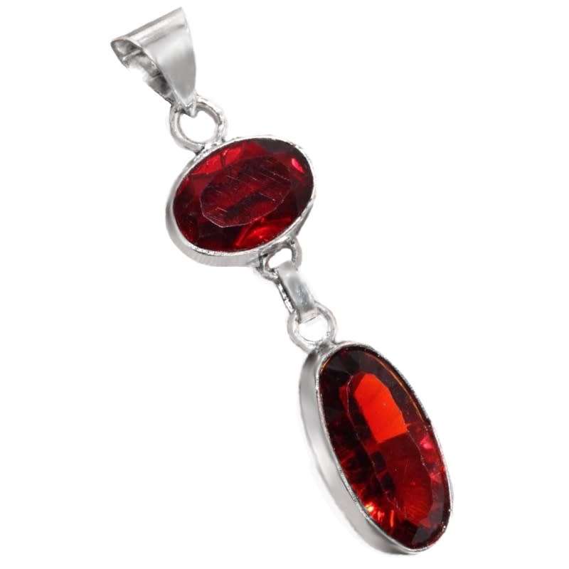 Rich Red Garnet Oval Gemstones set in .925 Sterling Silver Plated Handmade Pendant