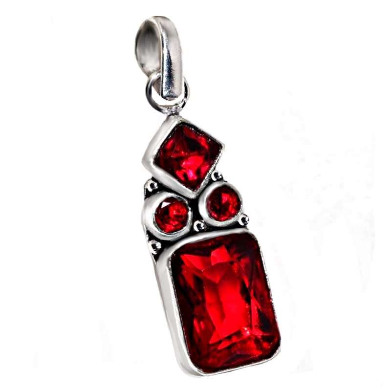 Dainty Rich Red Garnet Mixed Shape Gemstones set in .925 Sterling Silver Plated Pendant