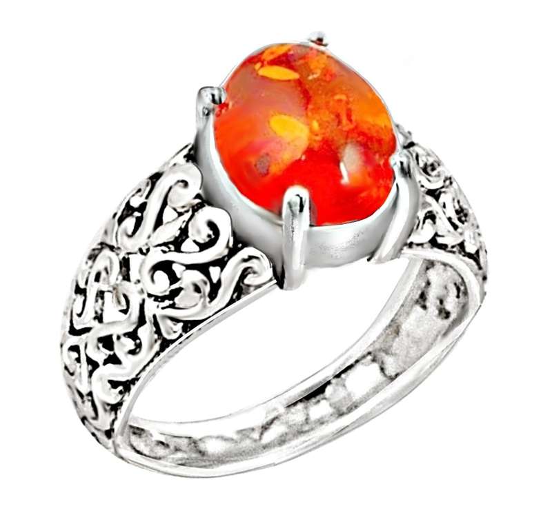 Indonesian Bali - Java  2.02 cts Baltic Amber Gemstone Set in Solid .925 Sterling Silver Ring Size 7