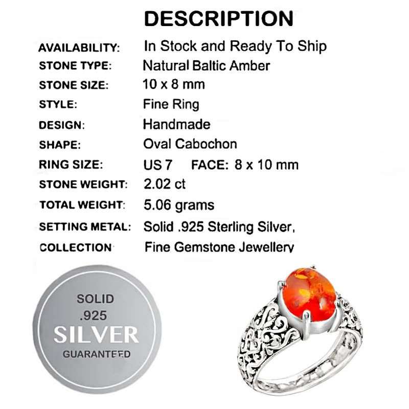 Indonesian Bali - Java  2.02 cts Baltic Amber Gemstone Set in Solid .925 Sterling Silver Ring Size 7