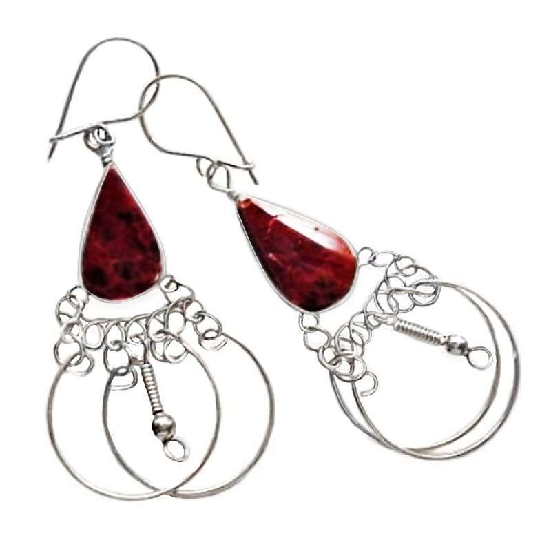 Handmade in Peru- Natural Mahogany Obsidian Gemstone Peruvian Alpaca Silver Earrings